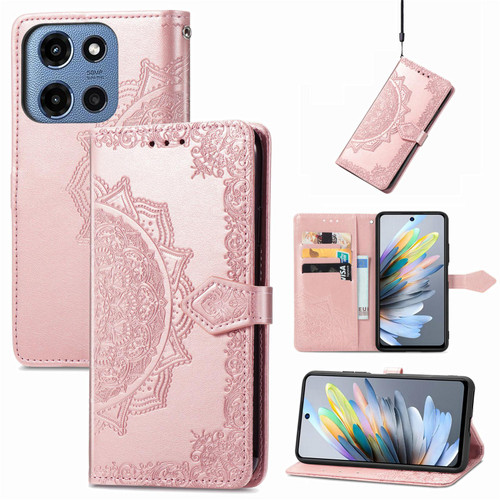 Moto G 2025 Mandala Flower Embossed Leather Phone Case - Rose Gold